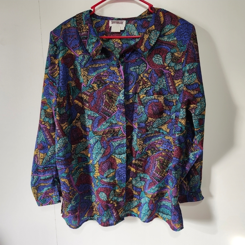 Worthington Vintage 80s Abstract Blouse Womens 18W Button Down Shoulder Pads